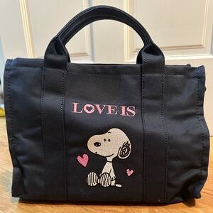Navy Snoopy 'Love Is' Canvas Tote Bag with Pink Accents